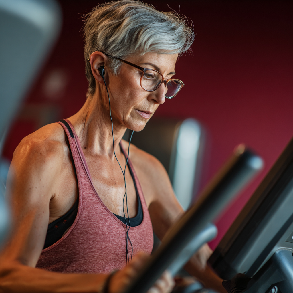 51 years old woman at cardio training